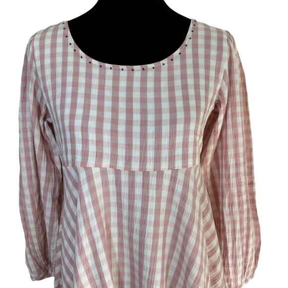 The Burnt Soul‎ Pink Gingham Check Dress Size XS Balloon Sleeves Scoop Neck - Picture 3 of 10